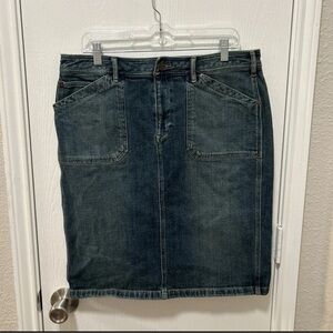 LRL Ralph Lauren Denim Skirt Size 12 Blue Medium Wash Stretch Slit Jean Y2K